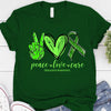 Peace Love Cure, Green Ribbon & Heart, Glaucoma Awareness T-Shirt