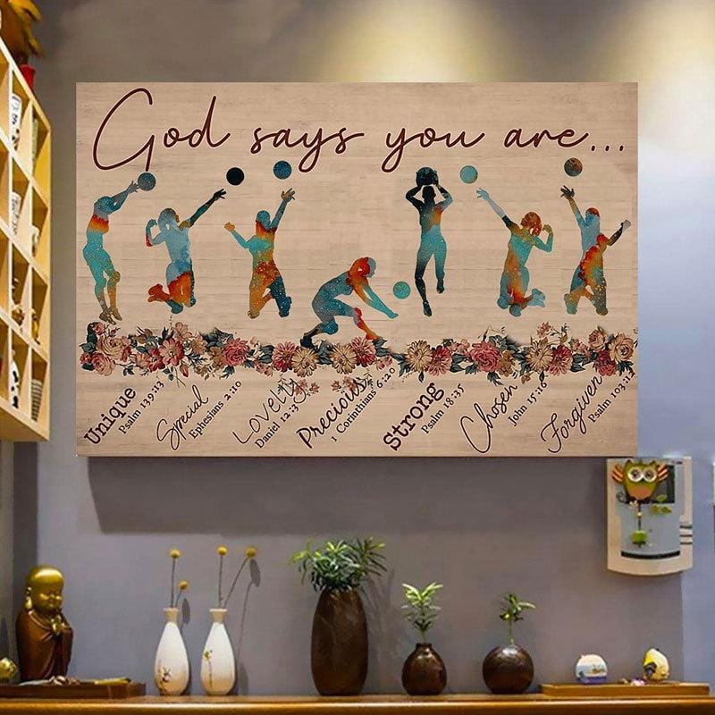 God Says You Are Unique Special Strong Volleyball Poster, Canvas