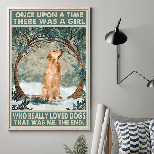 Érase una vez una niña que amaba mucho a los perros Póster, lienzo, Golden Retriever