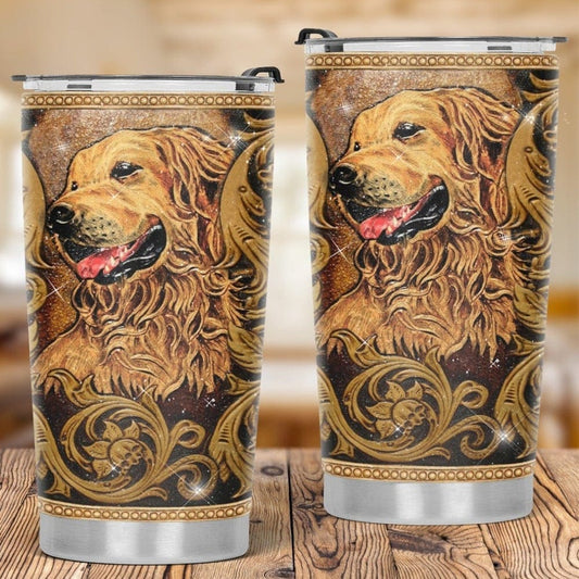 Vaso de madera con diseño de golden retriever