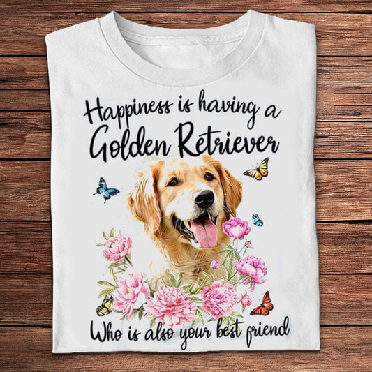 La felicidad es tener un golden retriever que también es tu mejor amigo.