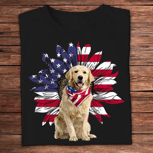Camisetas con estampado de girasoles y bandera estadounidense para perros Golden Retriever