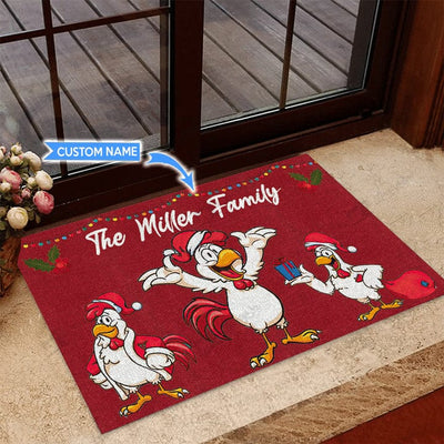Personalized Chicken Family Christmas Chicken Doormat