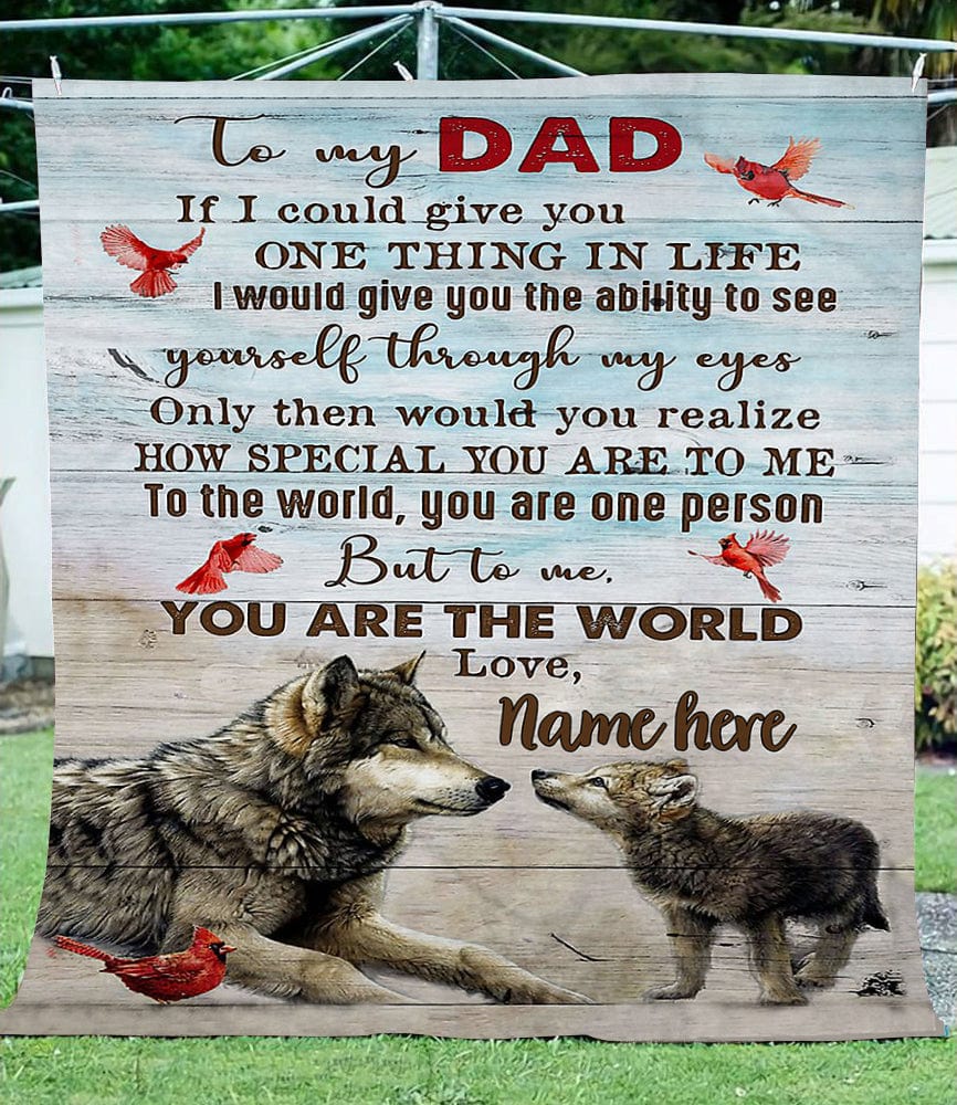 To My Dad Love From Son, Daughter Wolf Personalized Father's Day Blanket