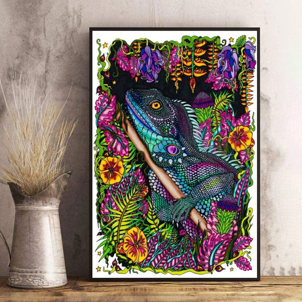 Póster de iguana colorida, lienzo