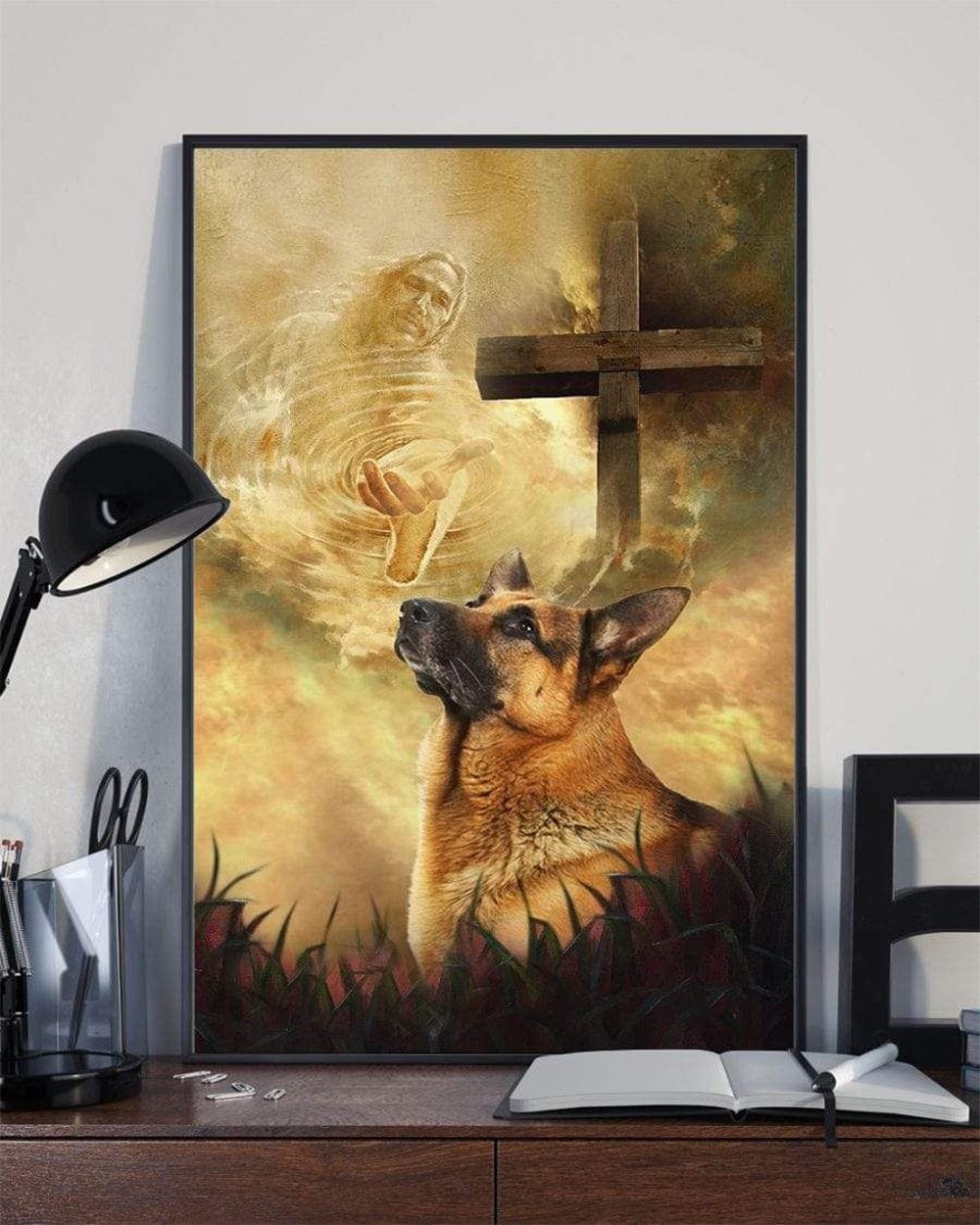 Jesus Cross German Shepherd Poster, Canvas