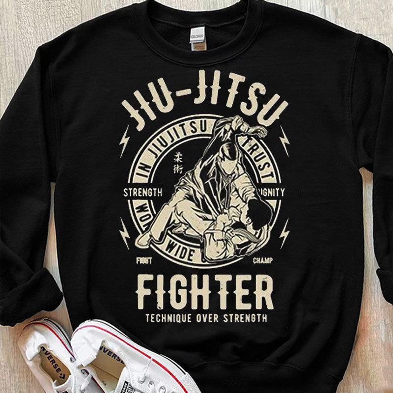 Camisetas de técnica de luchador de Jiu Jitsu sobre fuerza