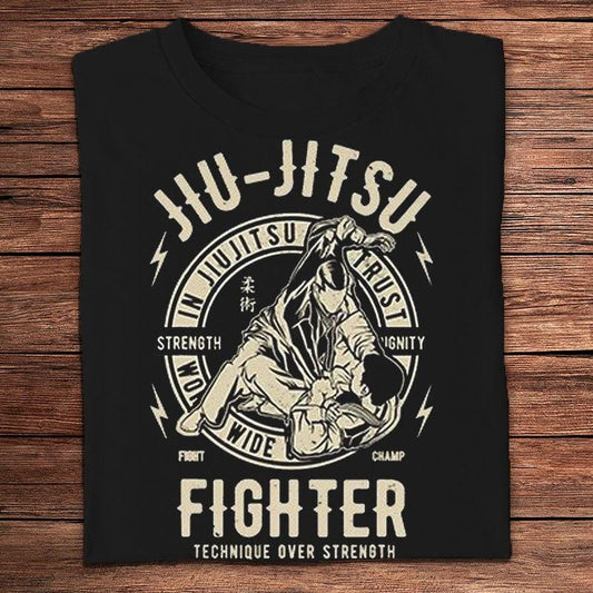 Camisetas de técnica de luchador de Jiu Jitsu sobre fuerza