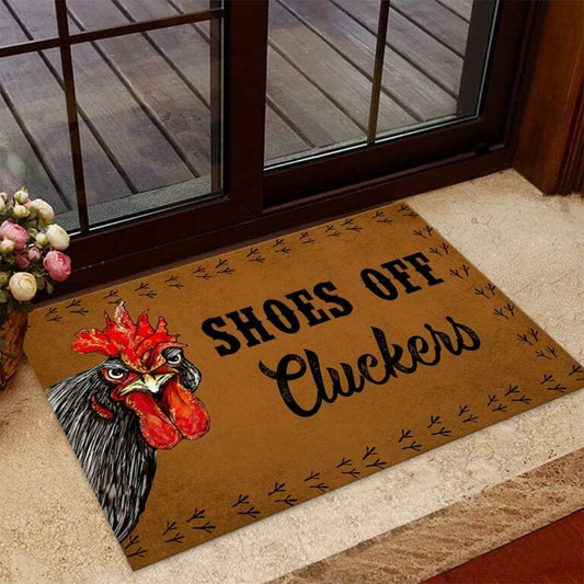 Shoes Off Cluckers Chicken Doormat