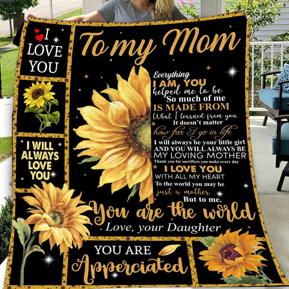 To My Mom Love From Daughter Mother's Day Sunflower Fleece & Sherpa Blanket