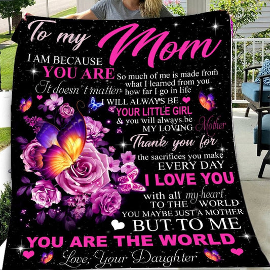 To My Mom Love From Daughter Mother's Day Rose & Butterfly Fleece & Sherpa Blanket