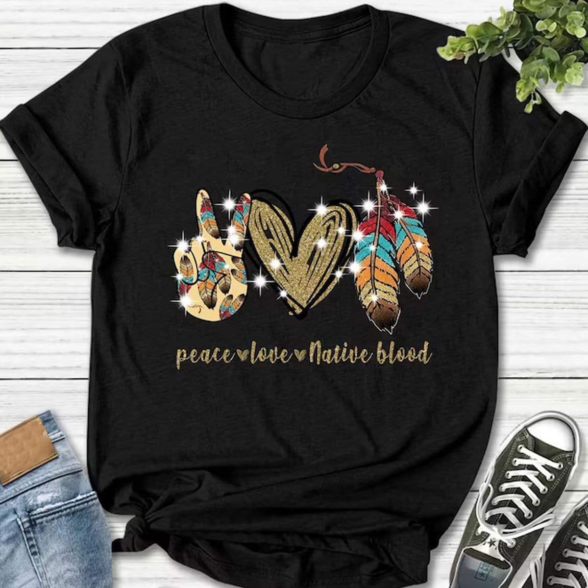 Paz, amor, sangre nativa, camisetas de nativos americanos