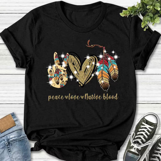 Paz, amor, sangre nativa, camisetas de nativos americanos