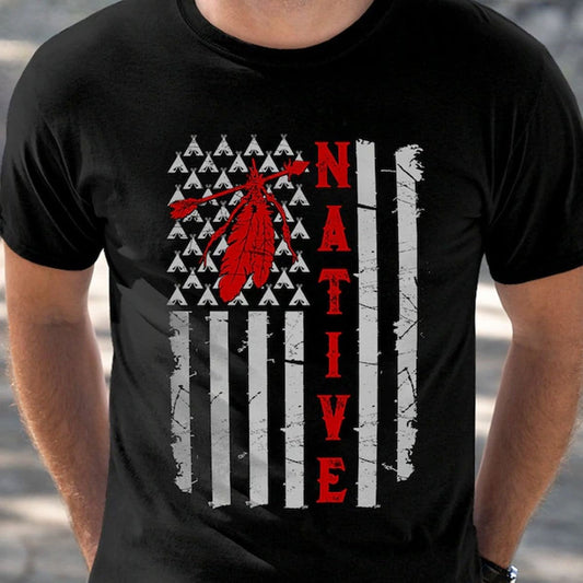 Camisetas de nativos americanos con bandera