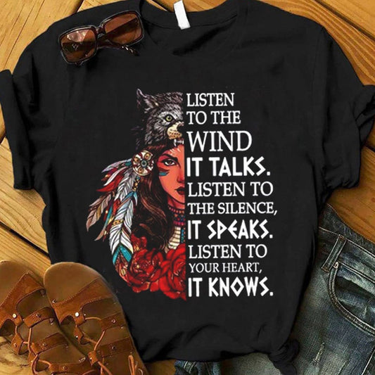 Escucha al viento que habla Camisetas de nativos americanos