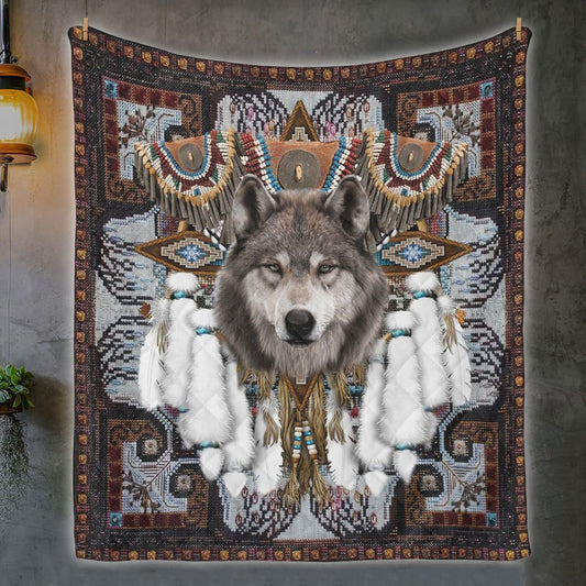 Manta, vellón y sherpa con diseño de lobo nativo americano