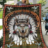 Native American Wolf Blanket, Fleece & Sherpa