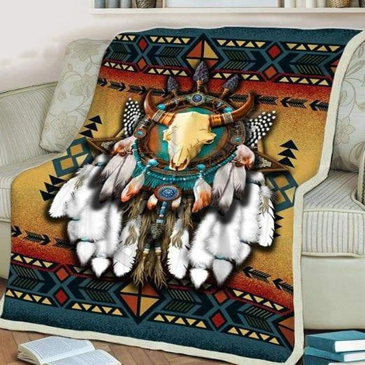Manta, vellón y sherpa de nativos americanos con estampado de vaca boho