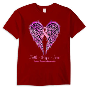 Faith Hope Love Wings Heart And Ribbon Breast Cancer Awareness Shirt