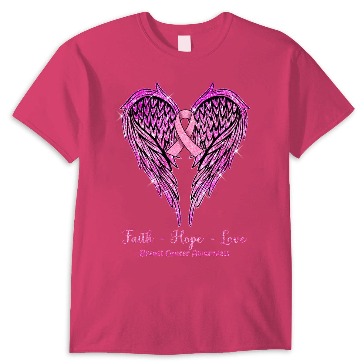 Faith Hope Love Wings Heart And Ribbon Breast Cancer Awareness Shirt