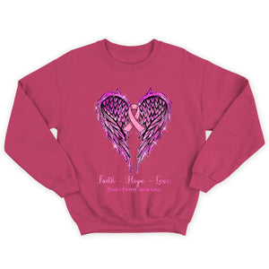 Faith Hope Love Wings Heart And Ribbon Breast Cancer Awareness Shirt