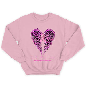 Faith Hope Love Wings Heart And Ribbon Breast Cancer Survivor Awareness Shirt