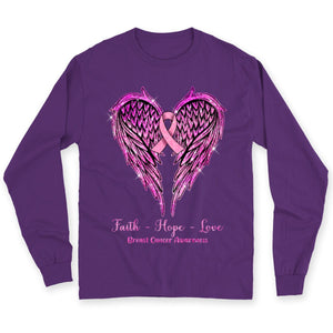 Faith Hope Love Wings Heart And Ribbon Breast Cancer Survivor Awareness Shirt