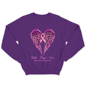 Faith Hope Love Wings Heart And Ribbon Breast Cancer Survivor Awareness Shirt