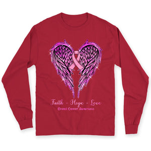 Faith Hope Love Wings Heart And Ribbon, Breast Cancer Survivor Awareness T Shirt