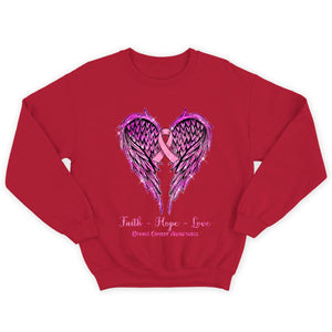 Faith Hope Love Wings Heart And Ribbon, Breast Cancer Survivor Awareness T Shirt