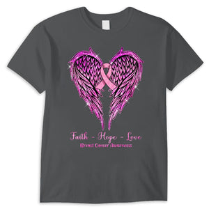 Faith Hope Love Wings Heart And Ribbon Breast Cancer Awareness Shirt