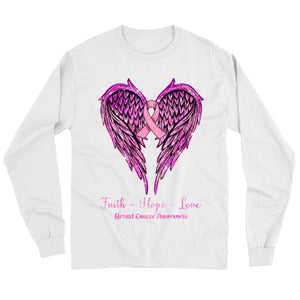 Faith Hope Love Wings Heart And Ribbon Breast Cancer Awareness Shirt