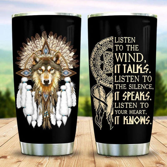 Vaso atrapasueños con forma de lobo nativo americano