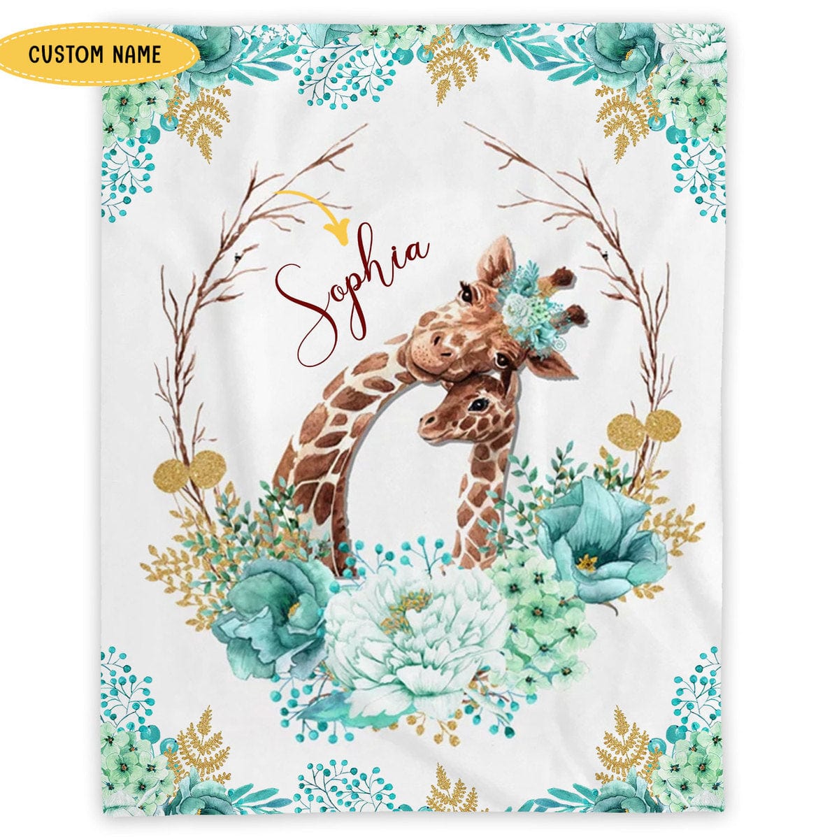 Personalized Giraffe Fleece & Sherpa Blanket