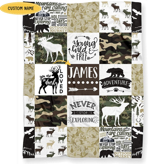 Manta de polar y sherpa con diseño de ciervos y camuflaje personalizada para caza