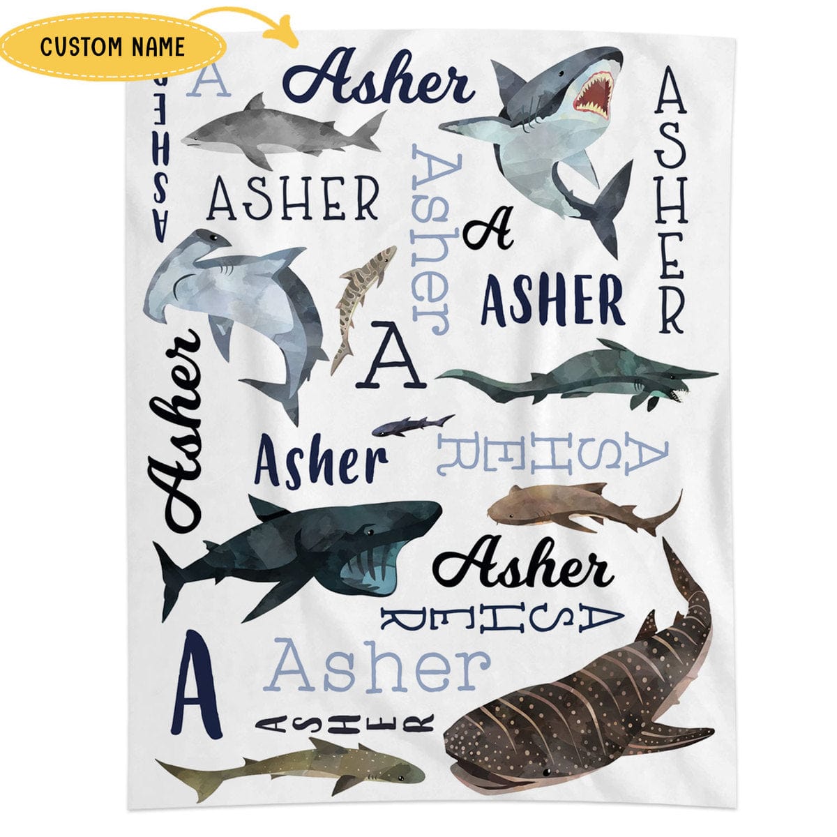 Personalized Baby Shark Fleece & Sherpa Blanket