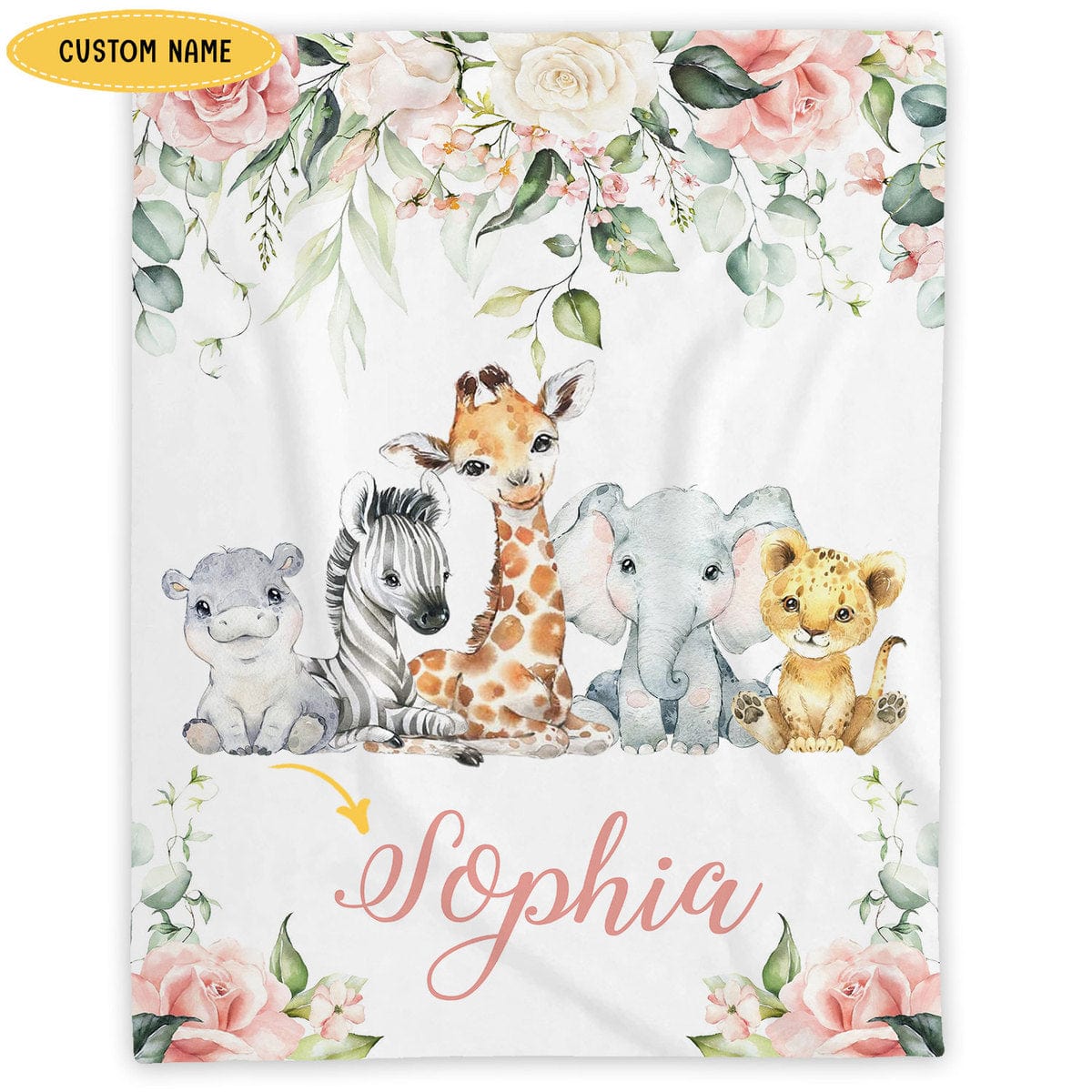 Personalized Giraffe Safari Fleece & Sherpa Blanket