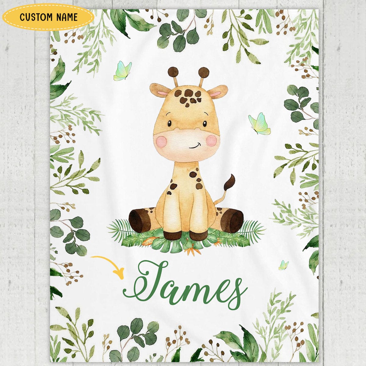 Personalized Cute Giraffe Fleece & Sherpa Blanket