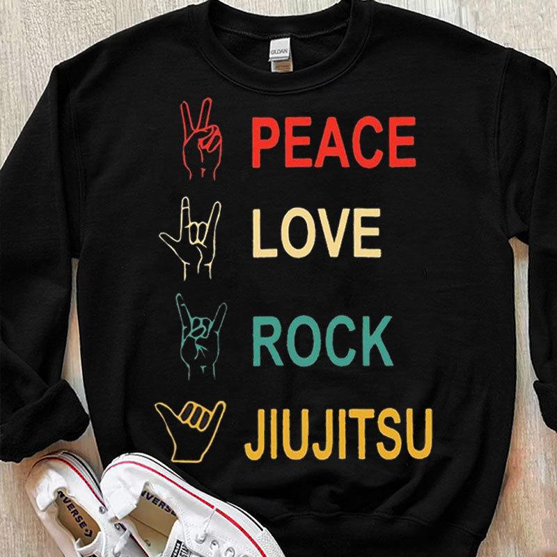 Camisetas de Jiu Jitsu con la frase Peace Love Rock