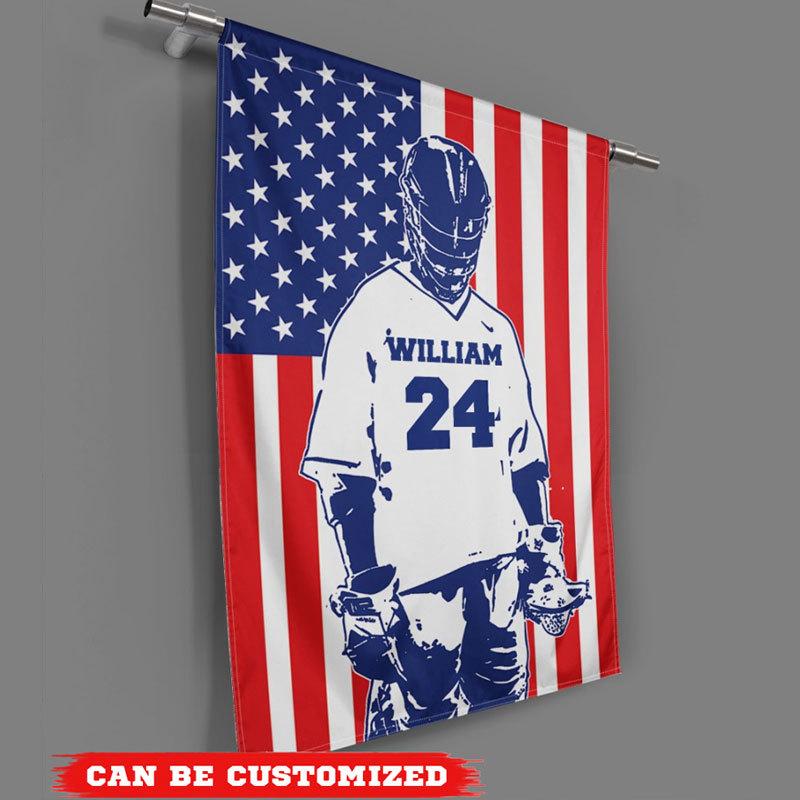 Personalized American Lacrosse House & Garden Flag