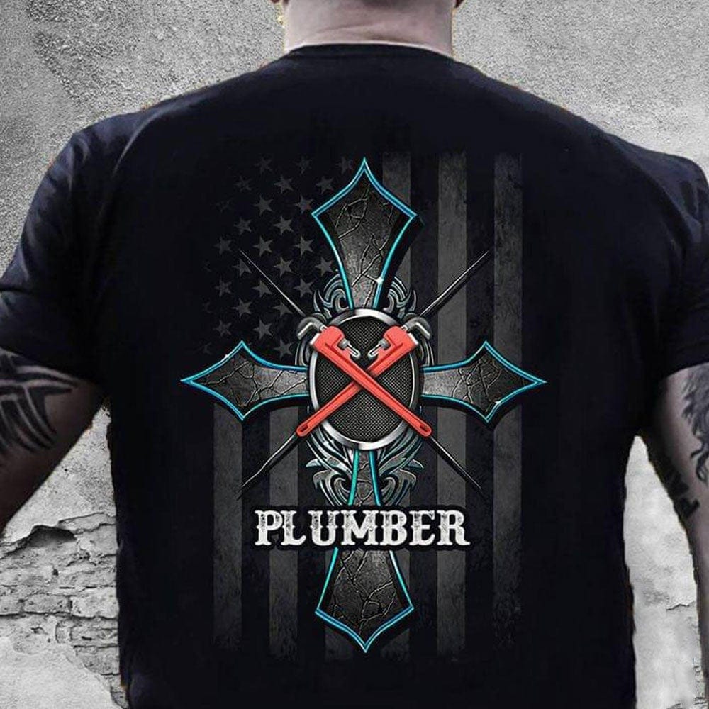 Camisetas de fontanero con bandera y cruz estadounidenses