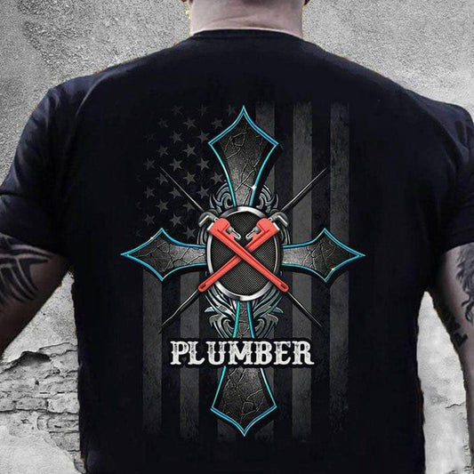 Camisetas de fontanero con bandera y cruz estadounidenses