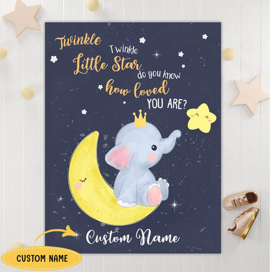 Manta de polar y sherpa personalizada con elefante en la luna