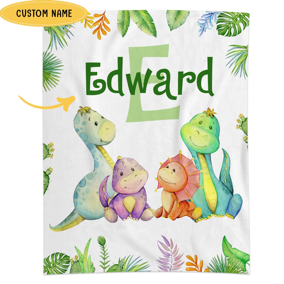 Personalized Cute Dinosaur Fleece & Sherpa Blanket