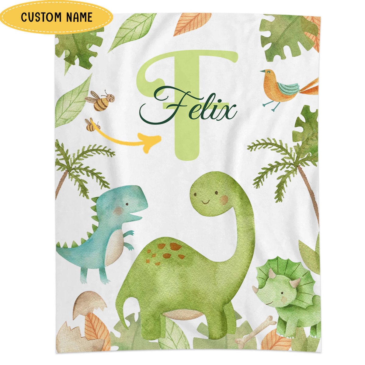 Personalized Cute Dinosaur Fleece & Sherpa Blanket