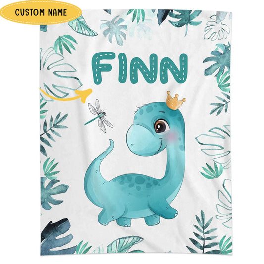 Manta de vellón y sherpa personalizada con un lindo dinosaurio