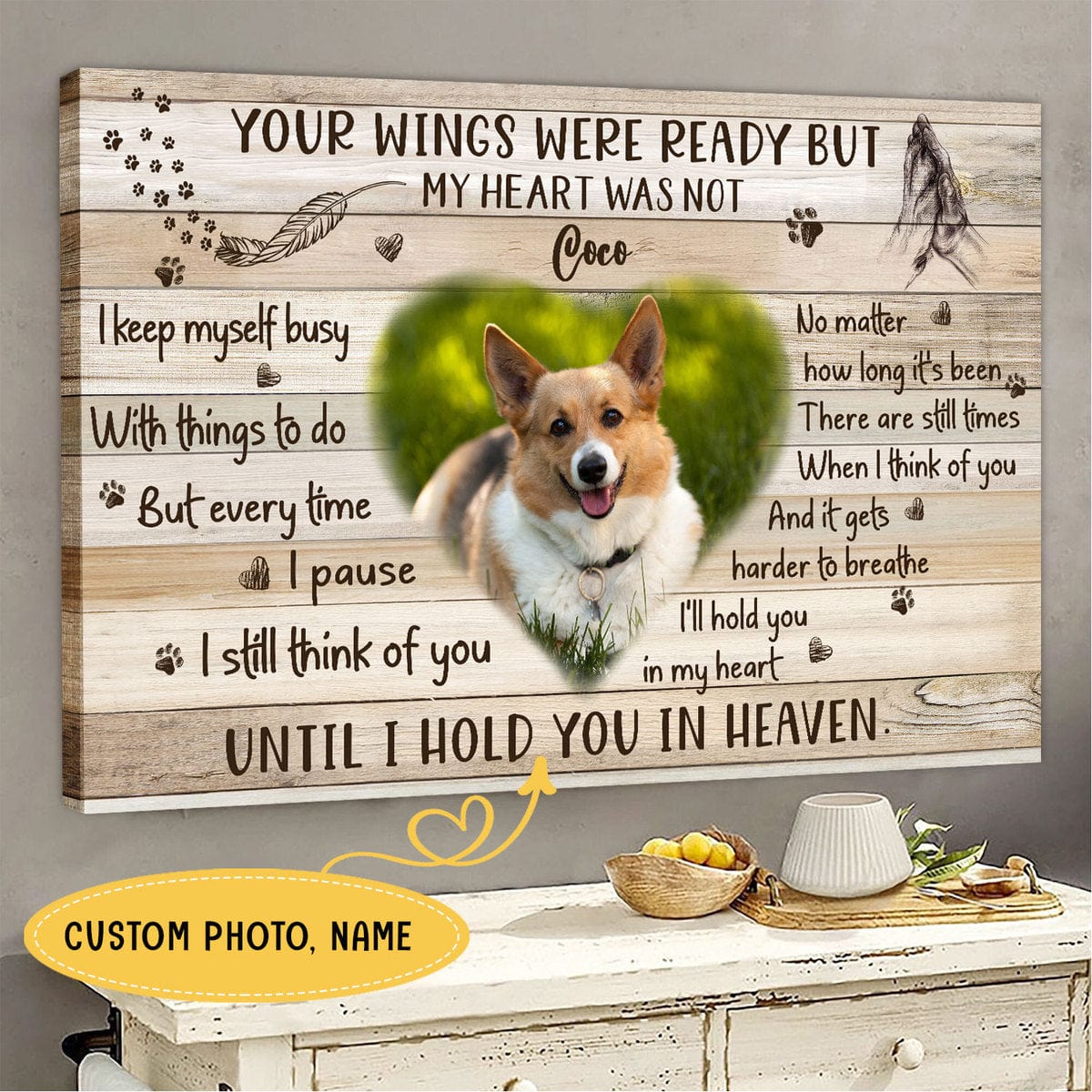 Tus alas ya existían pero mi corazón no Póster conmemorativo personalizado para mascotas, lienzo