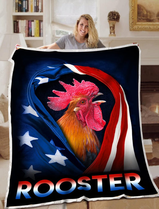 Manta con forma de gallo y gallina con bandera estadounidense