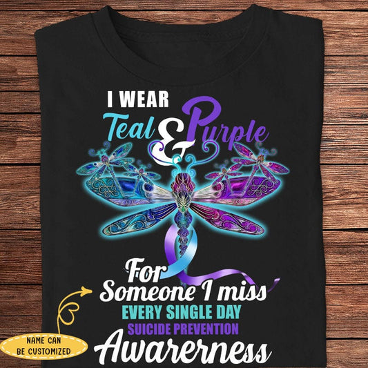 Camisetas personalizadas de concienciación sobre el suicidio, libélula. Llevo puestas las camisetas en verde azulado y morado por alguien a quien extraño todos los días.