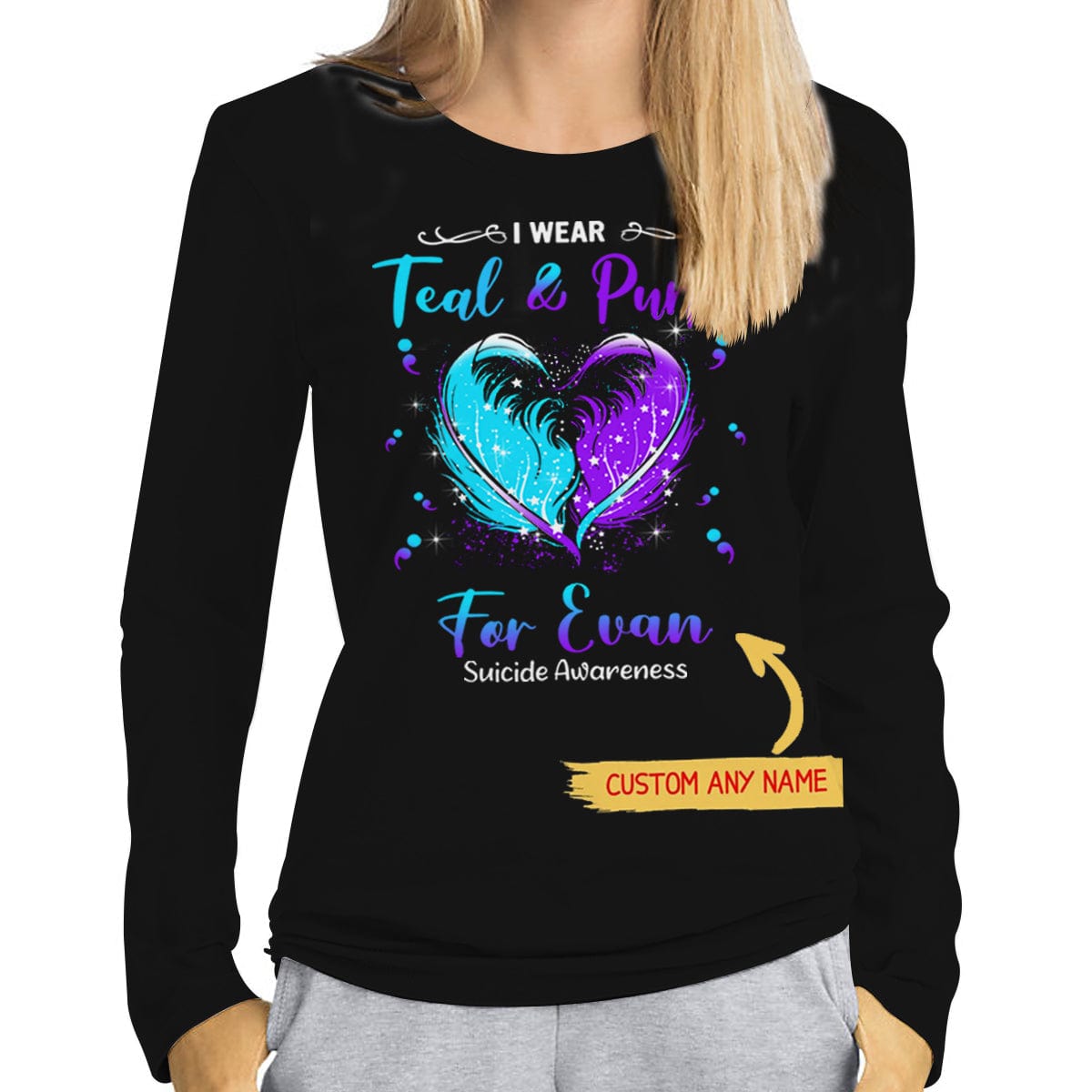 Camisetas personalizadas de concienciación sobre el suicidio, corazón que llevo en verde azulado y morado para mi hijo